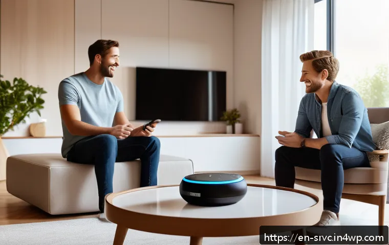 AI 집사 서비스의 사용 통계 분석 - A modern living room scene featuring a diverse family interacting naturally with an AI butler smart ...