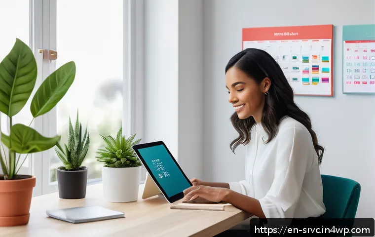 AI 집사 서비스를 통한 시간 관리 팁 - A modern home office scene featuring a diverse professional woman using a sleek AI butler interface ...
